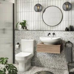 Arezzo Wall Hung Countertop Basin Shelf with Drawer - Rustic Oak - 600 x 450mm -Countertop Vanity Units Sales ABCTOK6 n d2 460