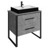 Arezzo Countertop Basin Unit - Concrete-Effect with Black Frame - 800mm inc. Gloss Black Basin -Countertop Vanity Units Sales AZ8CB2DBLK p