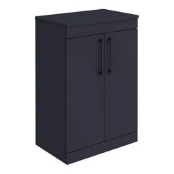Arezzo Floor Standing Countertop Vanity Unit - Matt Blue - 600mm with Matt Black Handles