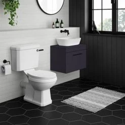 Arezzo Wall Hung Countertop Vanity Unit - Matt Blue - 600mm with Industrial Style Black Handle -Countertop Vanity Units Sales AZB6WHWBKIS d2 460