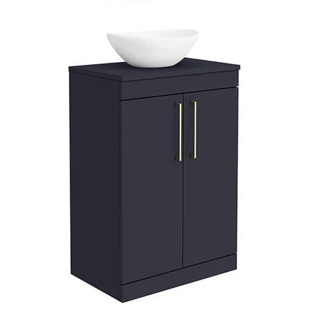 Arezzo Countertop Basin Unit - Blue with Brushed Brass Handles - 600mm inc. Basin 3 Arezzo Countertop Basin Unit - Blue with Brushed Brass Handles - 600mm inc. Basin
