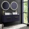 Arezzo Matt Blue Wall Hung Double Countertop Vanity Unit incl. 2 Basins (1200mm w. Brushed Brass Handles) -Countertop Vanity Units Sales AZBWHBB12RB prodv2