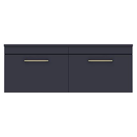 Arezzo Matt Blue Wall Hung Double Countertop Vanity Unit (1200mm w. Brushed Brass Handles) 6 Arezzo Matt Blue Wall Hung Double Countertop Vanity Unit (1200mm w. Brushed Brass Handles) - Image 4