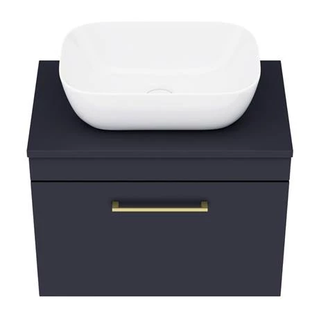 Arezzo Wall Hung Countertop Basin Unit - Blue with Brushed Brass Handle - 600mm inc. Basin 7 Arezzo Wall Hung Countertop Basin Unit - Blue with Brushed Brass Handle - 600mm inc. Basin - Image 5