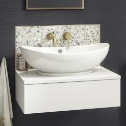 Arezzo Floating Basin Shelf with Drawer - Matt White - 600mm inc. Oval Basin