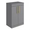 Arezzo Floor Standing Countertop Vanity Unit - Matt Grey - 600mm with Industrial Style Brushed Brass Handles -Countertop Vanity Units Sales AZG6FSWBBIS p