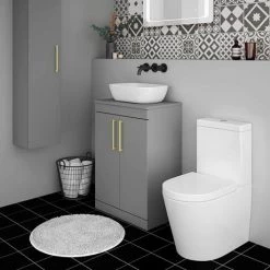 Arezzo Floor Standing Countertop Vanity Unit - Matt Grey - 600mm with Brushed Brass Handles -Countertop Vanity Units Sales AZG6FSWBB d3 460
