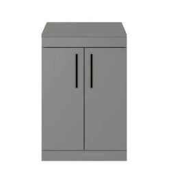 Arezzo Floor Standing Countertop Vanity Unit - Matt Grey - 600mm with Matt Black Handles -Countertop Vanity Units Sales AZG6FSWBK d3 460