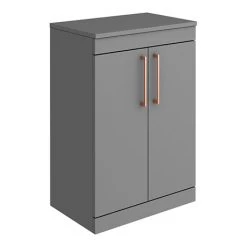 Arezzo Floor Standing Countertop Vanity Unit - Matt Grey - 600mm with Rose Gold Handles