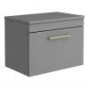 Arezzo Wall Hung Countertop Vanity Unit - Matt Grey - 600mm with Brushed Brass Handle -Countertop Vanity Units Sales AZG6WHWBB P1
