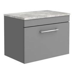 Arezzo Wall Hung Countertop Vanity Unit - Matt Grey - 600mm with Bellato Grey Worktop & Chrome Handle