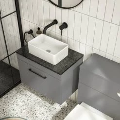 Arezzo Wall Hung Countertop Vanity Unit - Matt Grey - 600mm with Black Worktop & Matt Black Handle -Countertop Vanity Units Sales AZG6WHWMBB d4 460