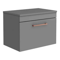 Arezzo Wall Hung Countertop Vanity Unit - Matt Grey - 600mm with Rose Gold Handle