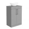 Arezzo Countertop Basin Unit - Grey with Black Handles - 600mm inc. Basin -Countertop Vanity Units Sales AZGFSMB410 p