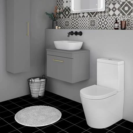 Arezzo Wall Hung Countertop Basin Unit - Grey with Brushed Brass Handle - 600mm inc. Basin 5 Arezzo Wall Hung Countertop Basin Unit - Grey with Brushed Brass Handle - 600mm inc. Basin - Image 3