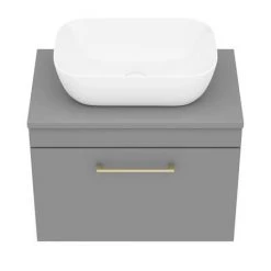 Arezzo Wall Hung Countertop Basin Unit - Grey with Brushed Brass Handle - 600mm inc. Basin 12 Arezzo Wall Hung Countertop Basin Unit - Grey with Brushed Brass Handle - 600mm inc. Basin -Countertop Vanity Units Sales AZGWHBB465 n d4 460