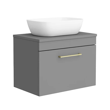 Arezzo Wall Hung Countertop Basin Unit - Grey with Brushed Brass Handle - 600mm inc. Basin 3 Arezzo Wall Hung Countertop Basin Unit - Grey with Brushed Brass Handle - 600mm inc. Basin