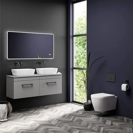 Arezzo Matt Grey Wall Hung Double Countertop Vanity Unit incl. 2 Basins (1200mm w. Matt Black Handles) 7 Arezzo Matt Grey Wall Hung Double Countertop Vanity Unit incl. 2 Basins (1200mm w. Matt Black Handles) - Image 5