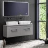 Arezzo Matt Grey Wall Hung Double Countertop Vanity Unit incl. 2 Basins (1200mm w. Matt Black Handles) -Countertop Vanity Units Sales AZGWHMB12B p