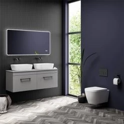 Arezzo Matt Grey Wall Hung Double Countertop Vanity Unit (1200mm w. Matt Black Handles) -Countertop Vanity Units Sales AZGWHMB12 d2 460