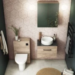 Arezzo Wall Hung Countertop Vanity Unit - Rustic Oak - 600mm with Black Worktop & Matt Black Handle -Countertop Vanity Units Sales AZO6WHWMBB d4 460