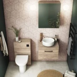 Arezzo Wall Hung Countertop Vanity Unit - Rustic Oak - 600mm with Worktop & Matt Black Handle -Countertop Vanity Units Sales AZO6WHWMBO d2 460