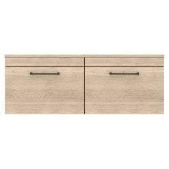 Arezzo Rustic Oak Wall Hung Double Countertop Vanity Unit (1200mm w. Matt Black Handles) -Countertop Vanity Units Sales AZOWHMB12 d3 460