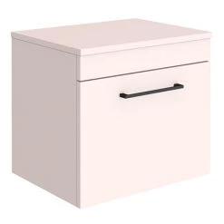 Arezzo Wall Hung Countertop Vanity Unit - Matt Pink - 500mm with Matt Black Handle