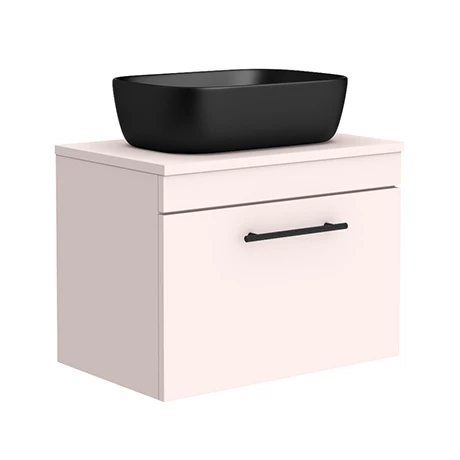 Arezzo Wall Hung Countertop Basin Unit - Pink with Industrial Style Black Handle - 600mm inc. Black Basin 3 Arezzo Wall Hung Countertop Basin Unit - Pink with Industrial Style Black Handle - 600mm inc. Black Basin