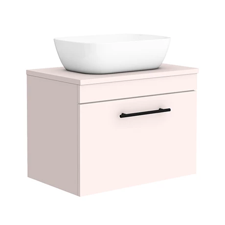 Arezzo Wall Hung Countertop Basin Unit - Pink with Industrial Style Black Handle - 600mm inc. White Basin 3 Arezzo Wall Hung Countertop Basin Unit - Pink with Industrial Style Black Handle - 600mm inc. White Basin