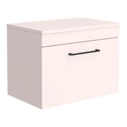 Arezzo Wall Hung Countertop Vanity Unit - Matt Pink - 600mm with Matt Black Handle