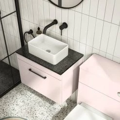 Arezzo Wall Hung Countertop Vanity Unit - Matt Pink - 600mm with Black Worktop & Matt Black Handle -Countertop Vanity Units Sales AZP6WHWMBB d3 460