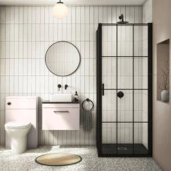 Arezzo Wall Hung Countertop Vanity Unit - Matt Pink - 600mm with Black Worktop & Matt Black Handle -Countertop Vanity Units Sales AZP6WHWMBB d4 460