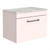 Arezzo Wall Hung Countertop Vanity Unit - Matt Pink - 600mm with Grey Worktop & Matt Black Handle