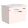 Arezzo Wall Hung Countertop Vanity Unit - Matt Pink - 600mm with White Worktop & Matt Black Handle