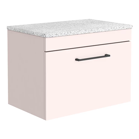 Arezzo Wall Hung Countertop Vanity Unit - Matt Pink - 600mm with White Worktop & Matt Black Handle 3 Arezzo Wall Hung Countertop Vanity Unit - Matt Pink - 600mm with White Worktop & Matt Black Handle