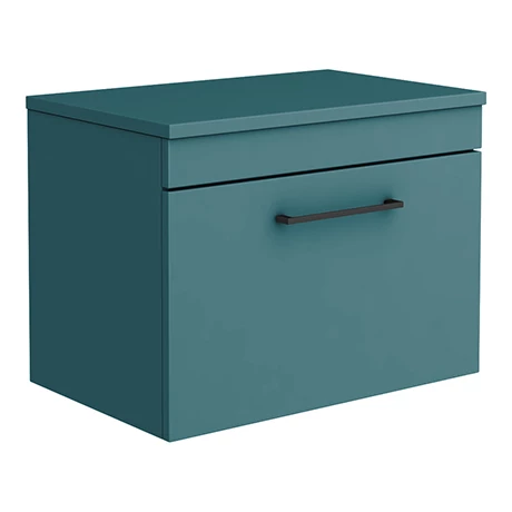 Arezzo Wall Hung Countertop Vanity Unit - Matt Green - 600mm with Matt Black Handle 3 Arezzo Wall Hung Countertop Vanity Unit - Matt Green - 600mm with Matt Black Handle