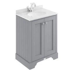 Bayswater Plummett Grey 600mm 2 Door Vanity Unit & 1TH White Marble Basin Top