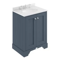 Bayswater Stiffkey Blue 600mm 2 Door Vanity Unit & 3TH White Marble Basin Top