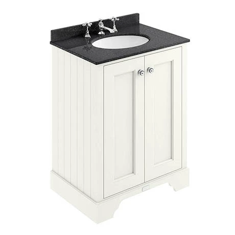 Bayswater Pointing White 600mm 2 Door Vanity Unit & 3TH Black Marble Basin Top 3 Bayswater Pointing White 600mm 2 Door Vanity Unit & 3TH Black Marble Basin Top