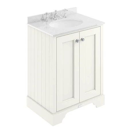 Bayswater Pointing White 600mm 2 Door Vanity Unit & 3TH White Marble Basin Top 3 Bayswater Pointing White 600mm 2 Door Vanity Unit & 3TH White Marble Basin Top
