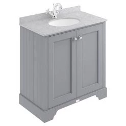 Bayswater Plummett Grey 800mm 2 Door Vanity Unit & 1TH Grey Marble Basin Top