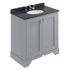 Bayswater Plummett Grey 800mm 2 Door Vanity Unit & 3TH Black Marble Basin Top