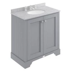 Bayswater Plummett Grey 800mm 2 Door Vanity Unit & 3TH Grey Marble Basin Top