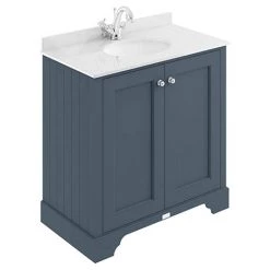 Bayswater Stiffkey Blue 800mm 2 Door Vanity Unit & 1TH White Marble Basin Top