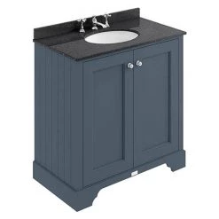 Bayswater Stiffkey Blue 800mm 2 Door Vanity Unit & 3TH Black Marble Basin Top
