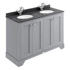 Bayswater Plummett Grey 1200mm 4 Door Vanity Unit & 1TH Black Marble Double Bowl Basin Top