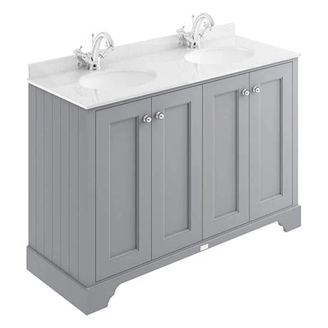 Bayswater Plummett Grey 1200mm 4 Door Vanity Unit & 1TH White Marble Double Bowl Basin Top 2 Bayswater Plummett Grey 1200mm 4 Door Vanity Unit & 1TH White Marble Double Bowl Basin Top