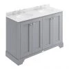 Bayswater Plummett Grey 1200mm 4 Door Vanity Unit & 3TH White Marble Double Bowl Basin Top -Countertop Vanity Units Sales BAYF107 BAYC237 P