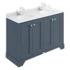 Bayswater Stiffkey Blue 1200mm 4 Door Vanity Unit & 1TH White Marble Double Bowl Basin Top -Countertop Vanity Units Sales BAYF108 BAYC234 P